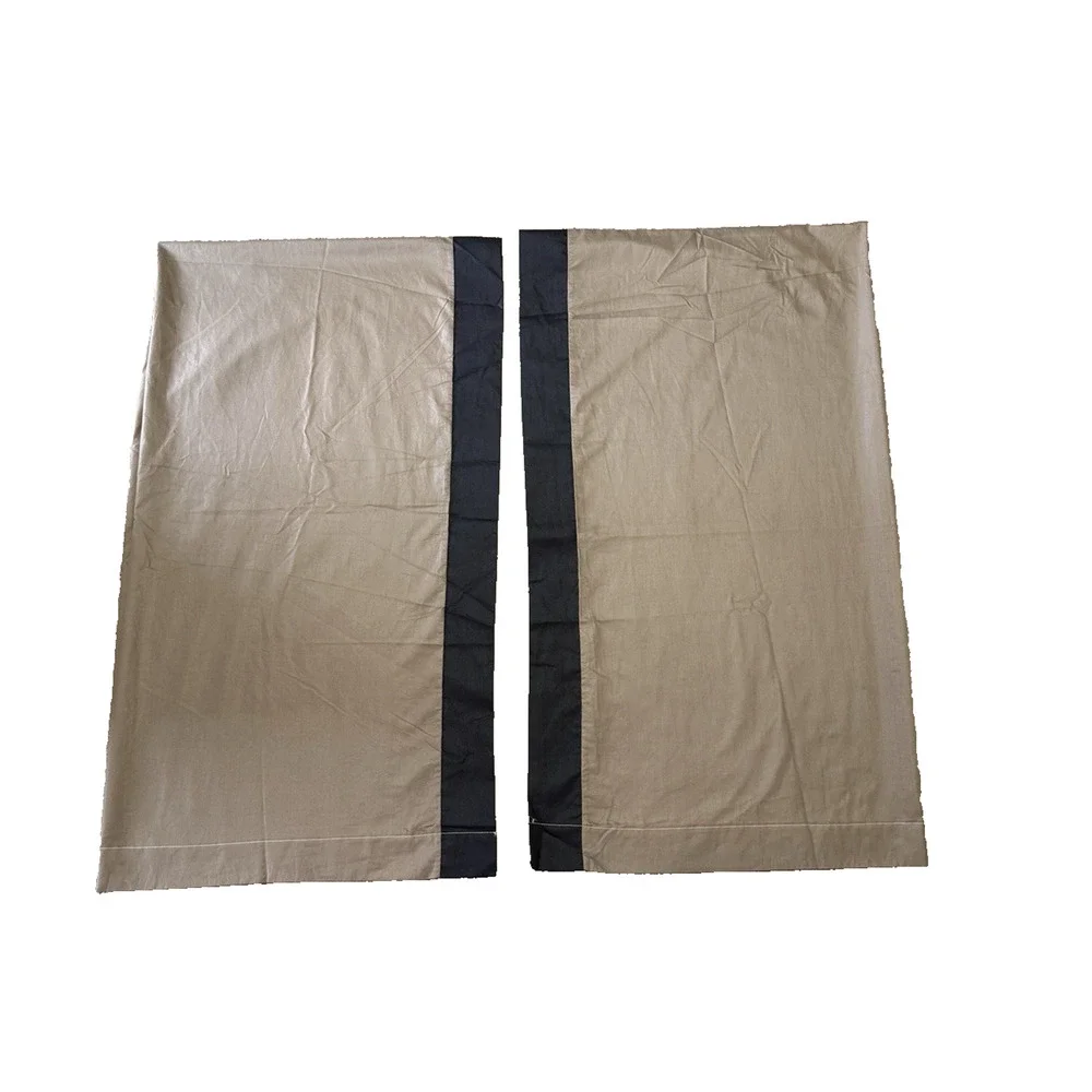 Vintage Pair Border Trim Curtains Panels Handmade Brown Black Long Drapes 80